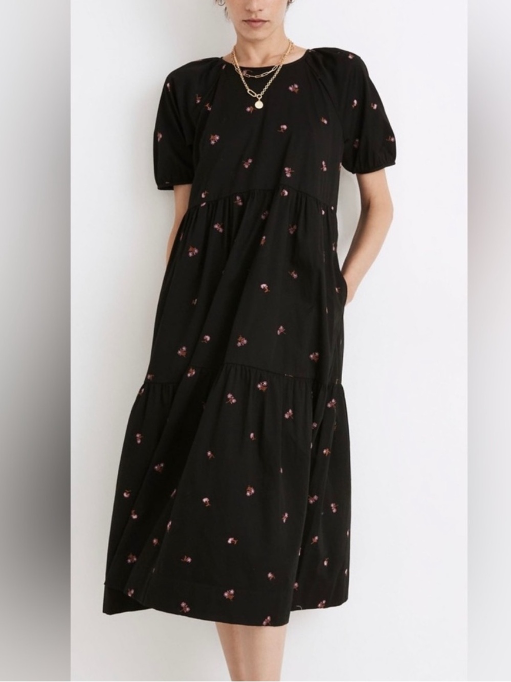 Madewell Short-Sleeve Cattail Tiered Dress in Amie Floral S
